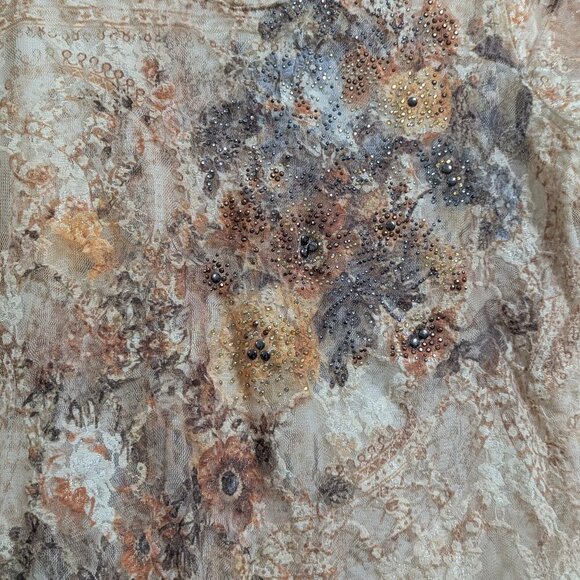 Christopher & Banks Women's Floral Lace Blouse Size M Tan Brown - Picture 5 of 8